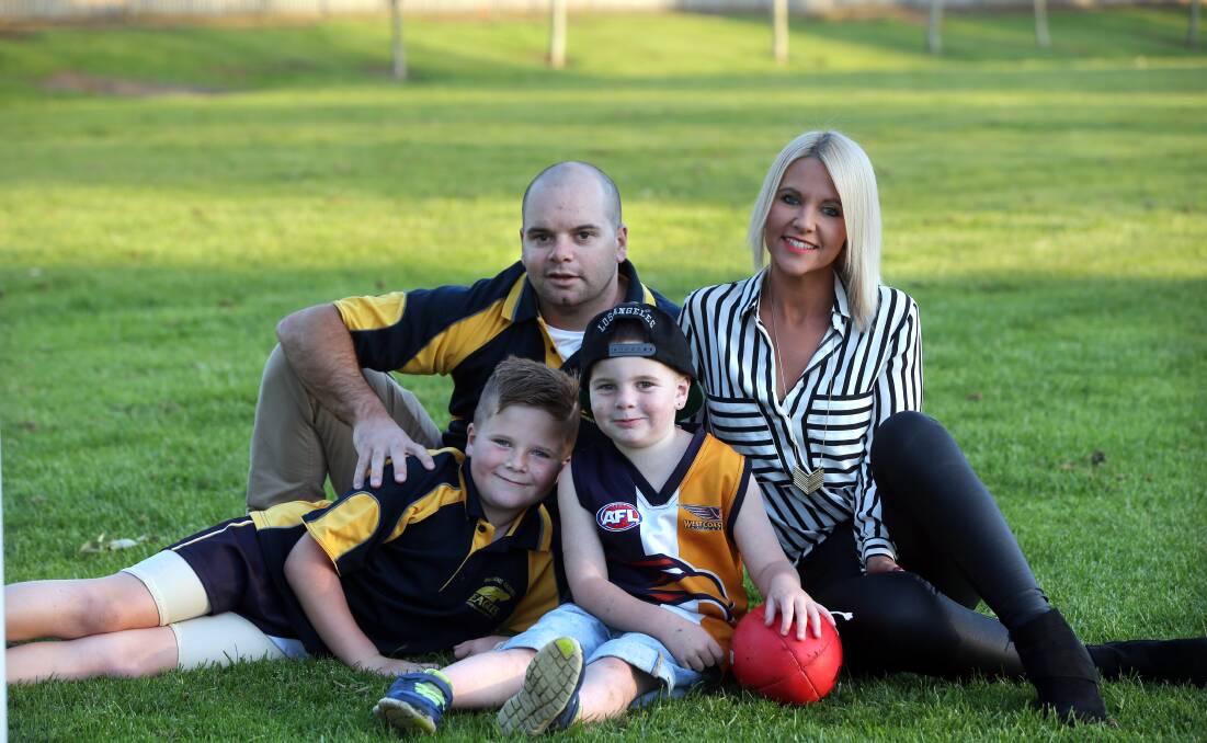 Danny Chatfield’s commitment to an extended coaching tenure at Hawkesdale Macarthur comes with the support of his wife Amy, children Jyah, 8, and Kobi, 6. 141003DW42 Picture: DAMIAN WHITE
