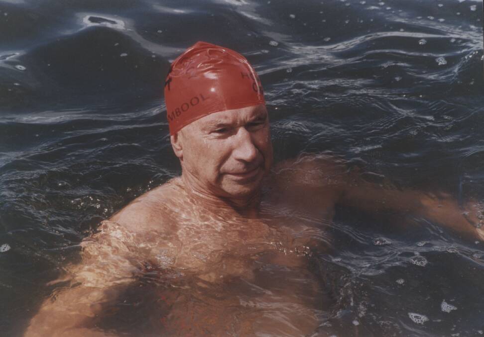 Dr Les Hemingway, a keen swimmer, pictured taking part in the 1995 Hopkins River Mile Swim.