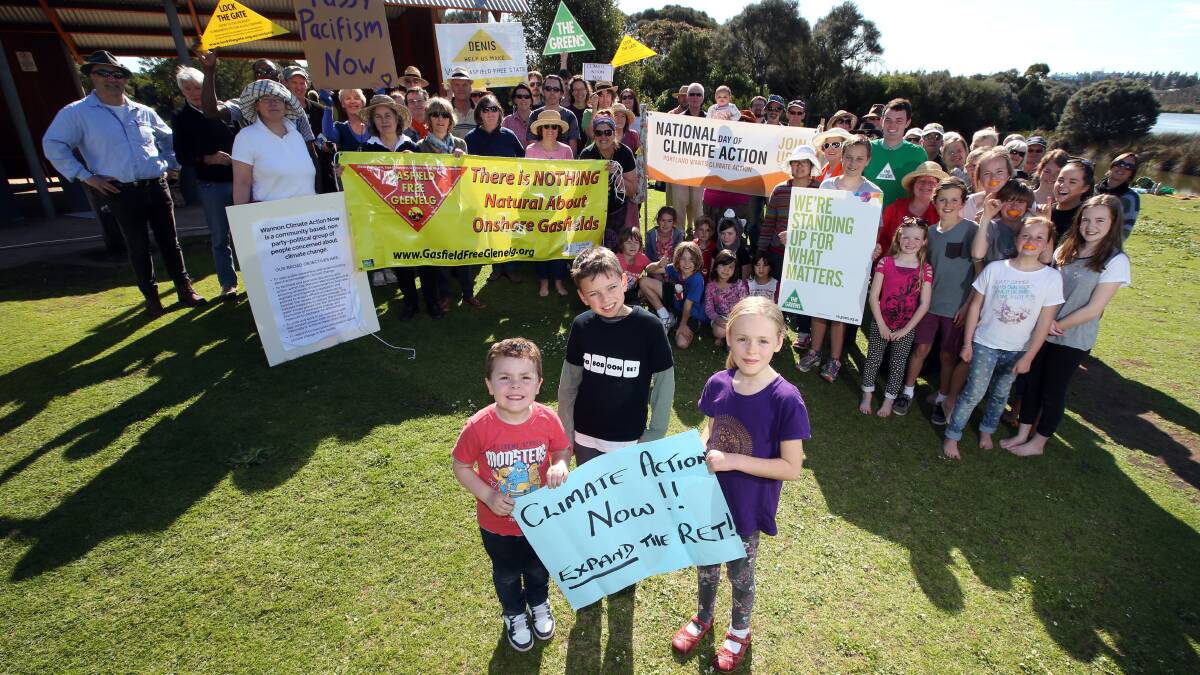 Youngsters Kale Walkeden, 4 (front, left), Lachlan Phillips, 8, and Olive Adams, 8, were among the faces of the future at Sunday’s rally. 
 140921DW46 Picture: DAMIAN WHITE