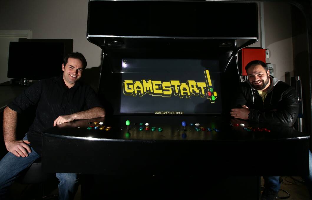 Paul Hayward (left) and Phill Orero, pictured with the game station that Paul made, are organising a gaming competition in Warrnambool called Gamestart. 