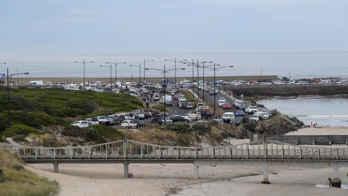 Viaduct Road and the breakwater area busy with the Shipwreck Coast Fishing classic and the public holiday. 