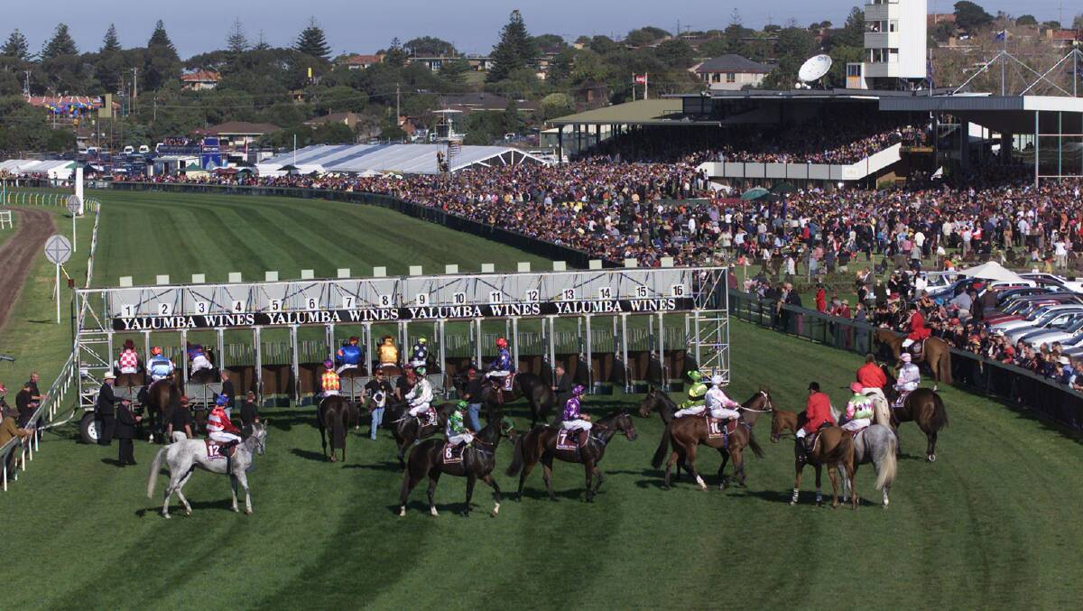 The Warrnambool Cup field lining up for the starting gate in 2002.