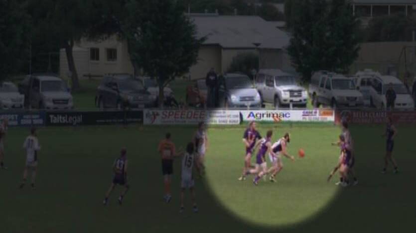 A still from the controversial play call on Saturday, which cost North Warrnambool Eagles the game. Footage courtesy of Kevin Coulson.
