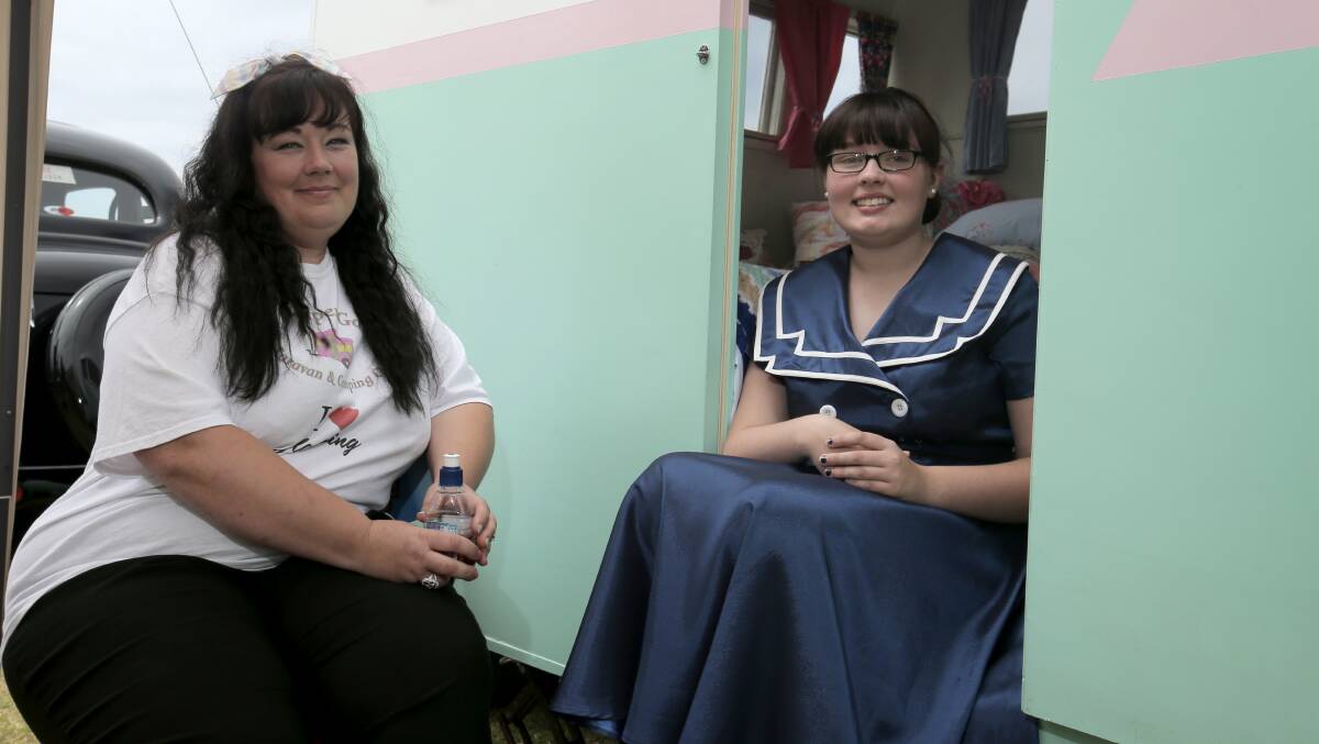 Trish Martin and her daughter Caetline Martin, 11 both of Sanford, with their vintage caravan, have formed the Glamer Gals caravan club.