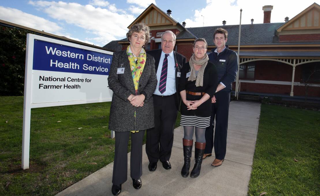 National Centre for Farmer Health director Sue Brumby (left), Western District Health Service CEO Jim Fletcher, centre lecturer and researcher Jacquie Cotton and centre agrisafe clinician and nurse Mark Atcheson pictured in 2013, as funding concerns were raised.