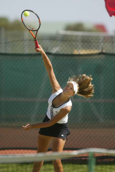 Sophie Ferguson in the Warrnambool Tennis International semi-final vs  Casey Dellacqua.
