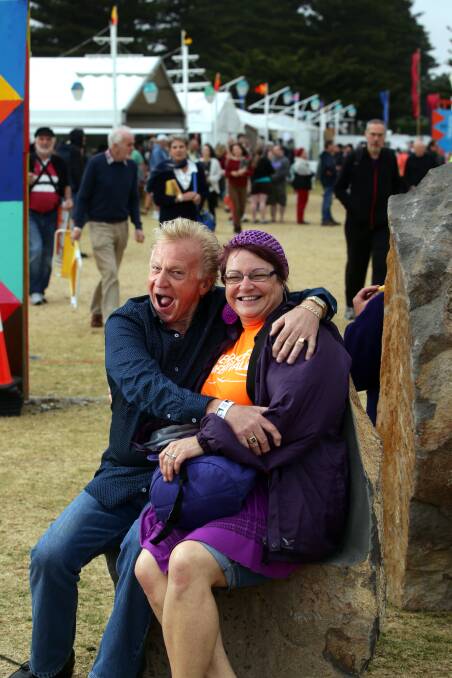Normie Rowe gets a cuddle from fan Sharon Homberg, from Warrnambool. 