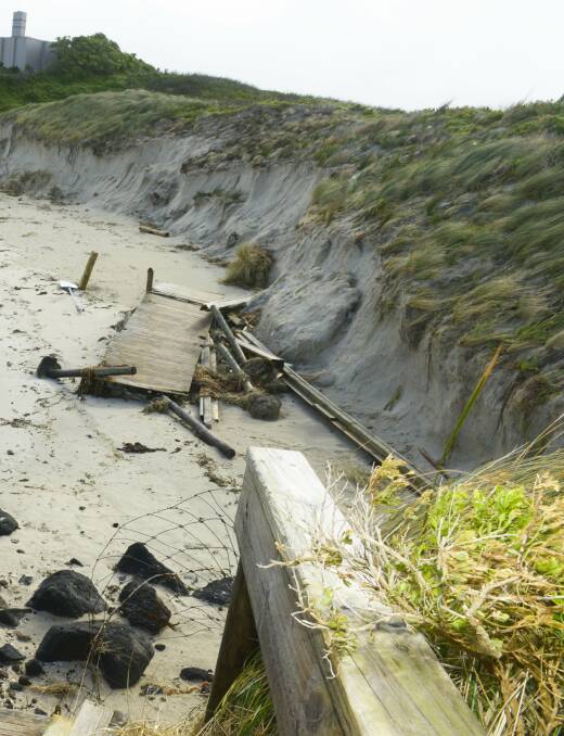 Storm damage at Pea Soup beach, Port Fairy.  Picture: STEVE HYNES