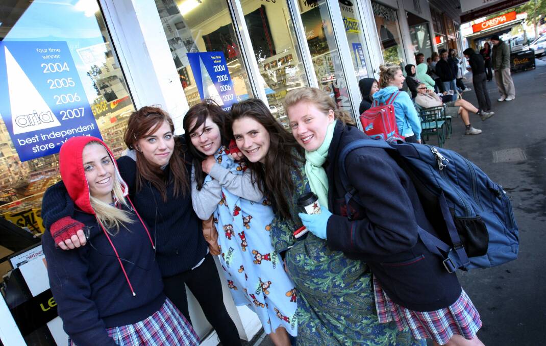 In April 2010, Georgina Hay, 16, Maddy Rhodes, 16, Aimee Bishop, 16, Riley Hood, 16 and  Micaela Ledin, 16, lined up outside Capricorn Records from 5am to get tickets for the bushfire appeal concert.