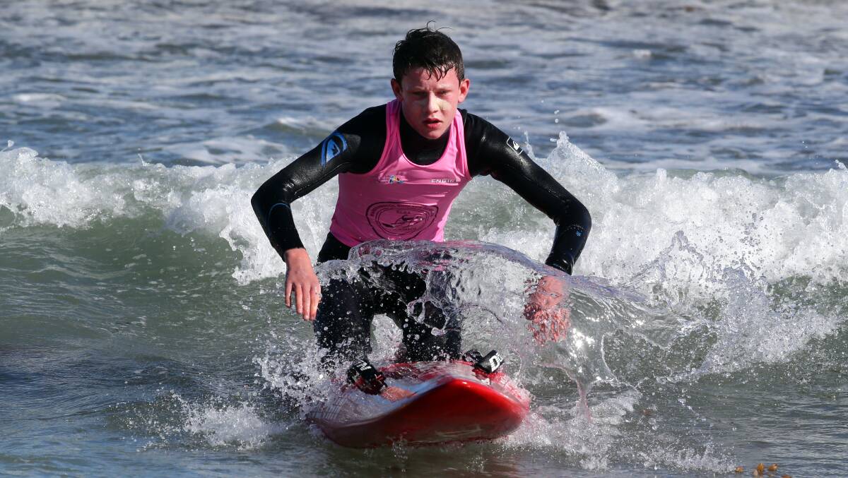 Hugh Ryan, 14, practicing his board skills before the Victorian Titles at Warrnambool. Picture: DAMIAN WHITE