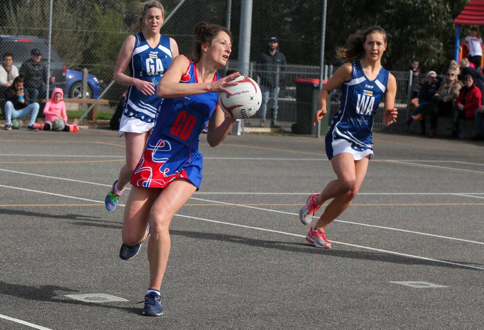 SWIFT TURN: Terang Mortlake goal defence Kelly Mullen twists as she gathers the ball on the wing at D.C. Farran Oval.