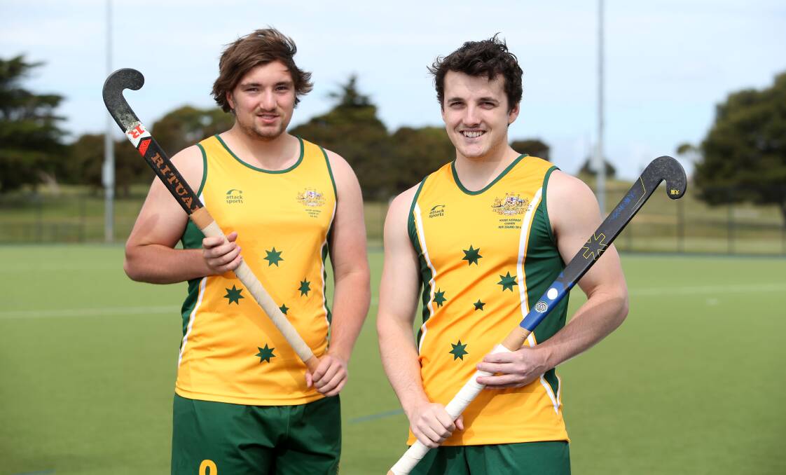 AUSSIE AUSSIE AUSSIE: Warrnambool hockey players Max Ferrier and Cale Rout will represent Australian Country sides. Picture: Amy Paton