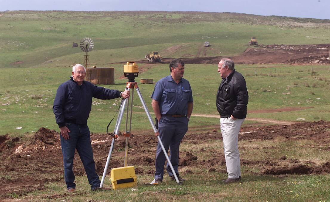 BACK then: South West Rifle Association secretary Doug Clark with Graham Dyson and Graeme Rodger at the Lake Gillear site in 1996 in the early days of its construction.