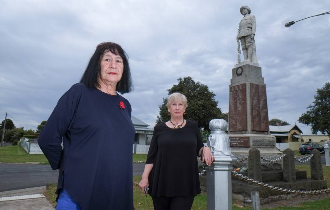 GAME ON: Port Fairy residents Maria Cameron and Wendy Fawns are disappointed that the Port Fairy RSL did not lay a wreath at the old war memorial on Armistace Day. Picture: Rob Gunstone