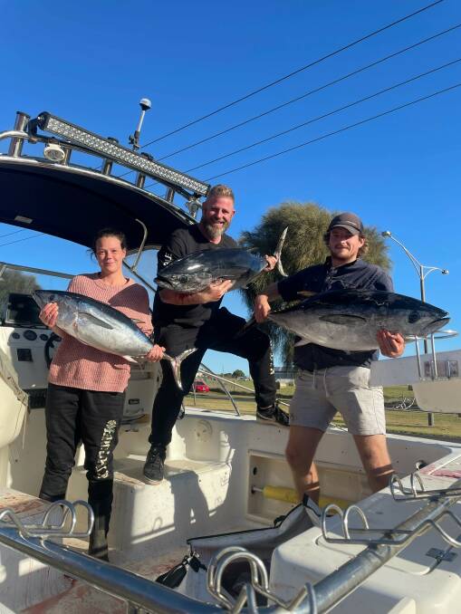 TUNA HAUL: Shaun, Angelique and Trae with some nice tuna off Port Fairy.
