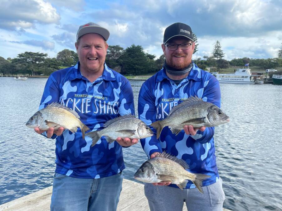 NICE BREAM: The Tackle Shack crew, Adam Brown and Corey McLaren, with some Hopkins Bream.