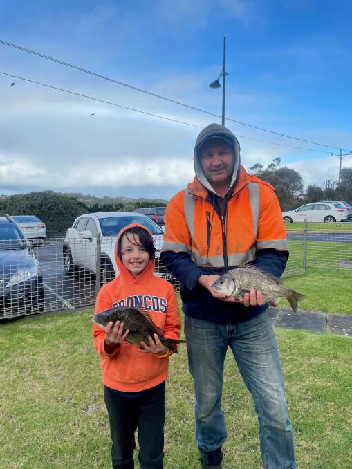 DYNAMIC DUO: Flynn and Geoff Collins with a pair of Hopkins River bream. 