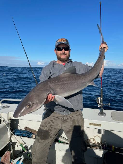 MONSTER CATCH: Adam Fraser is pictured with his first gummy shark. Pictures: Supplied