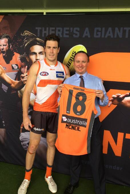 DEDICATED SUPPORTER: Andrew McNeil is a foundation player sponsor to GWS player Jeremy Cameron.