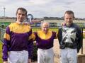 IN THE BLOOD: Jumps jockey Braidon Small with his dad Cyril and brother Daniel at Warrnambool on Sunday.