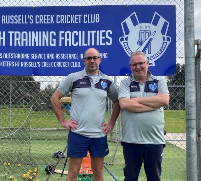 COACHING ROLE: Darren Loft (left) pictured with joint Russells Creek Cricket Club coach Andrew Thomson.