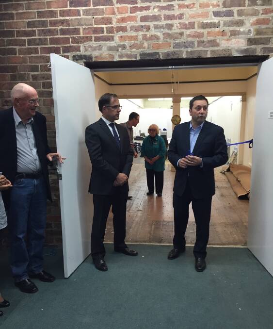 Polwarth Liberal Party candidate Richard Riordan and State Opposition Leader Matthew Guy at Mr Riordan's new office.