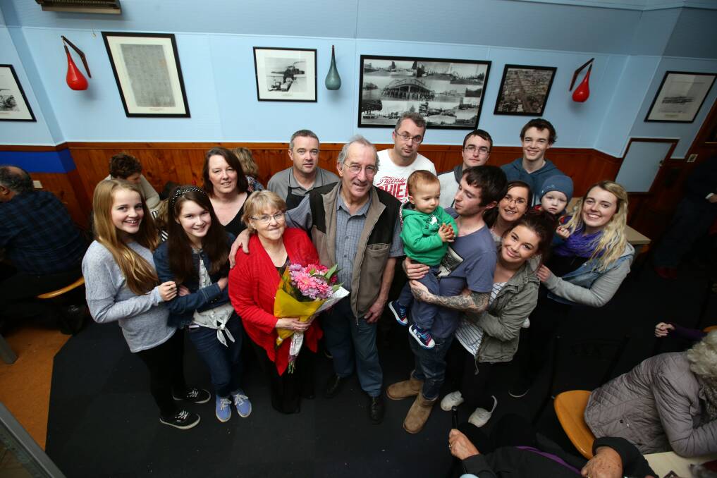 Alan and Roslyn Tampion with family on the last day of Warrnambool's Savoy Cafe last year