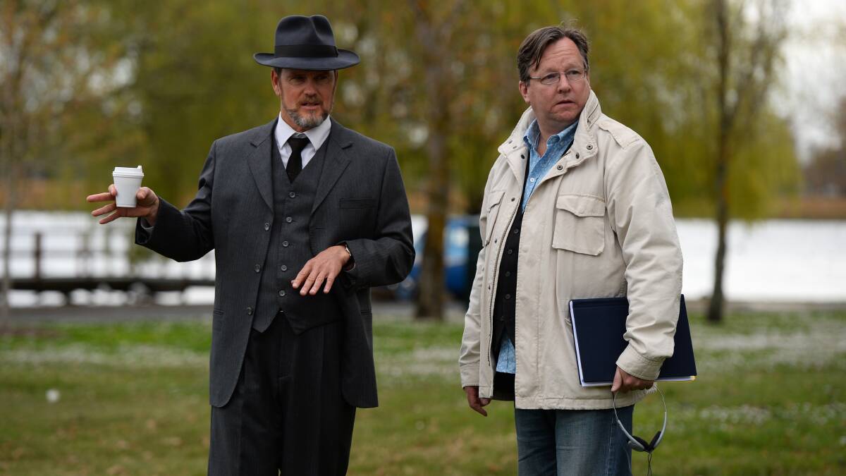 Filming of The Doctor Blake Mysteries Season 3 in 2014 at Lake Wendouree with Craig McLachlan and Creator/Producer George Adams. Photo: Adam Trafford