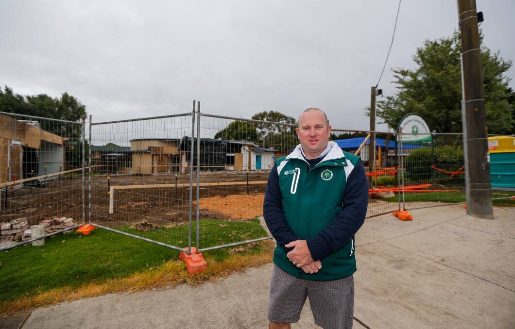 PROJECT: St Patrick's Koroit Primary School principal Nick Murrell in front of the construction zone. The works will include a new administration block and two classrooms. Picture: Anthony Brady