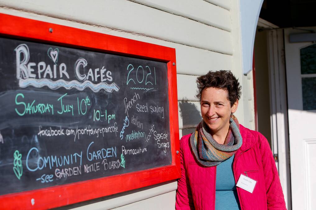 Natasha Mills at the Repair Cafe in Port Fairy. Picture: Anthony Brady