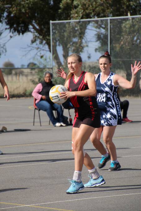 ON THE RISE: Brooke Mibus looks for a pass during a game against Ararat. Mibus has made the step up to Penshurst's A grade team. Picture: Tracey Kruger 