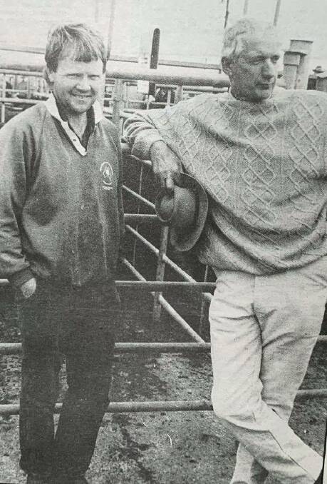 SOLD: Barry Farley and Robin Ritchie at the saleyards.