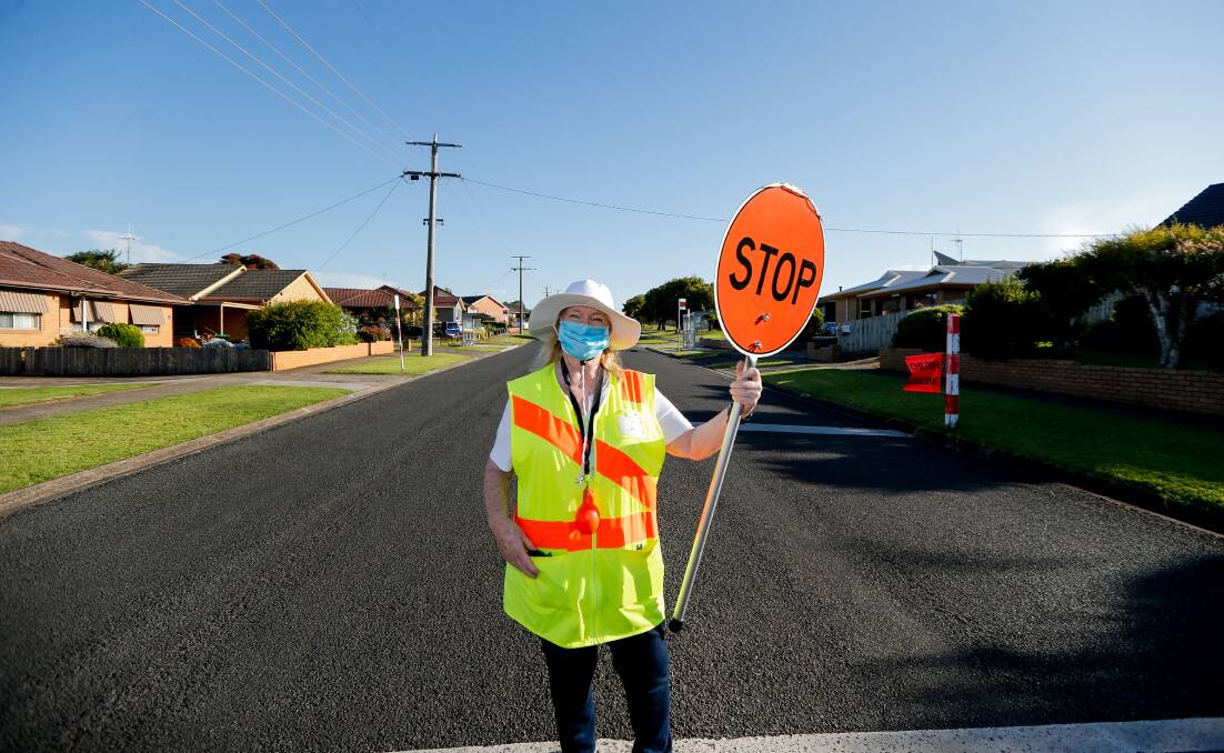 HAPPY: Morris Road school crossing worker Joy Cook enjoys her work, even the challenges brought on by a pandemic. Picture: Anthony Brady
