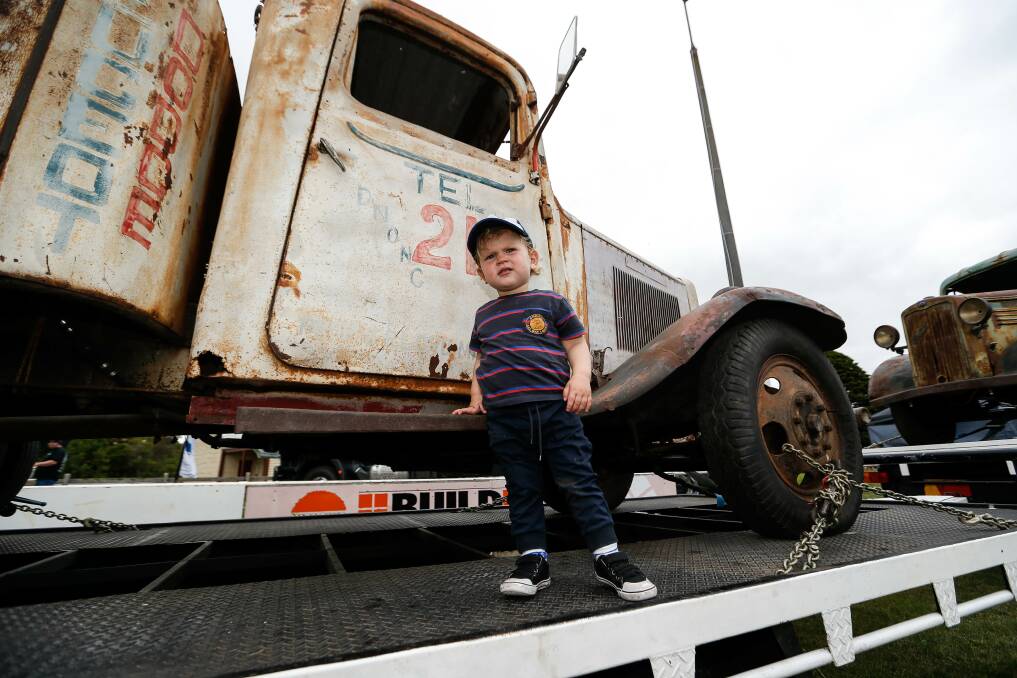 VINTAGE: Zander Boseovski checks out an impressive old rig at the 2020 Koroit Truck Show at Victoria Park. Picture: Anthony Brady