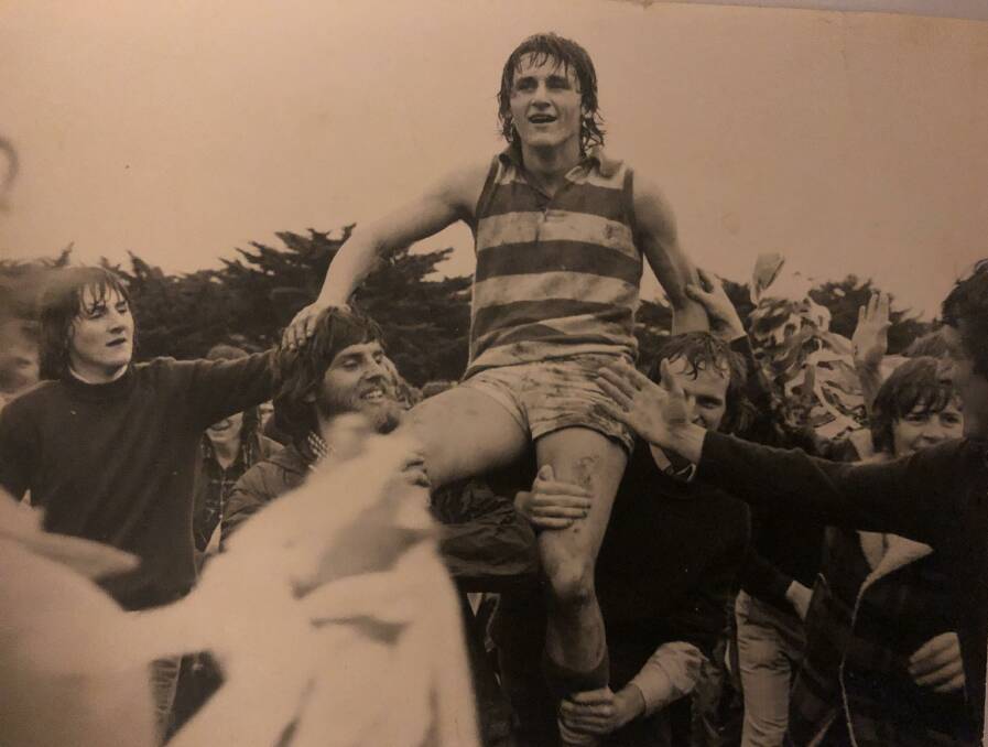 Leon Harris getting carried off the ground after winning a flag with Mortlake in 1975. He went on to have a long career at Fitzroy. File picture