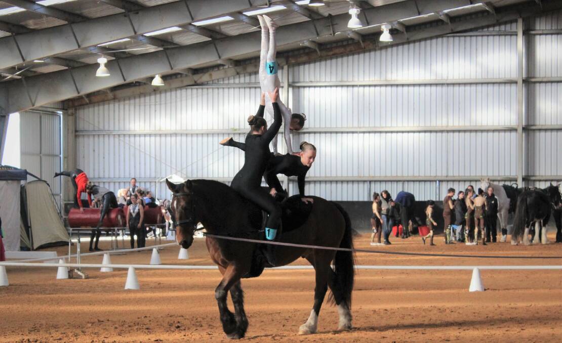 BALANCED: Milla Fuss, Dixie Boekhout and Montaya Young from Van Someren Equestrian Vaulting competing at the weekend. 
