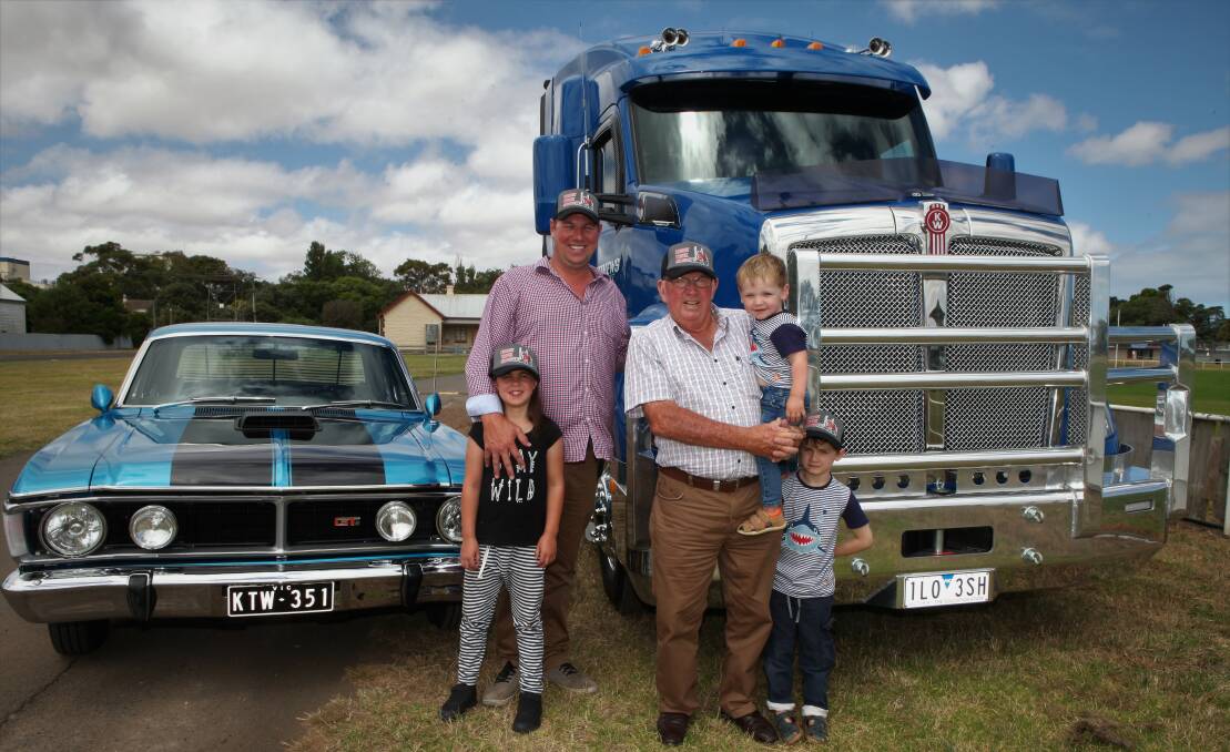REVVED UP: Shirl and Ruby McCosker, Graeme, Freddie and Harry Morris are all ready for the Koroit Truck Show this Saturday at Victoria Park. Picture: Anthony Brady