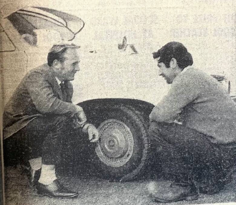CHAT: Graeme Edwards from Tarrone talking to Geoff Hyland about tyres. 