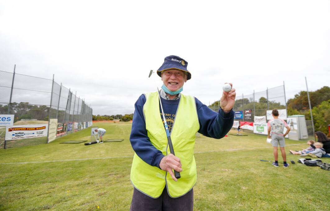 A BIG HIT: Rotary Club of Warrnambool East member Joe Baptiste at the Hole in One competition. The event is an important annual fundraiser that attracts locals and visitors. Picture: Anthony Brady