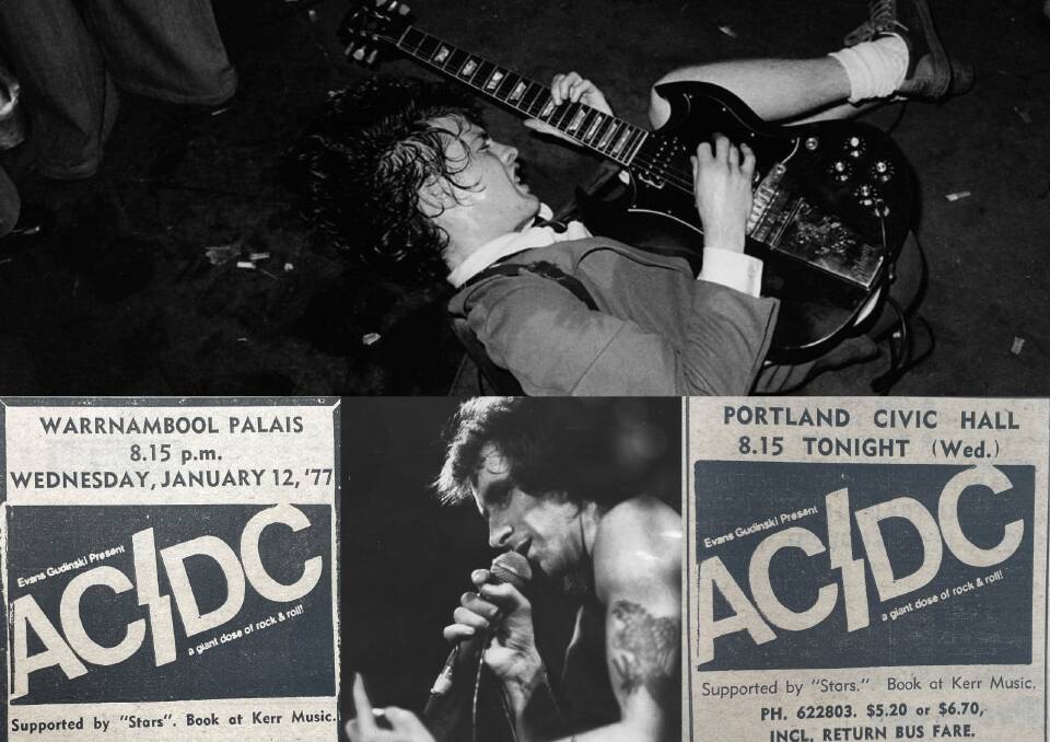 Angus Young, Bon Scott and the clippings from the controversial AC/DC show. Warrnambool City Council decided the hard rock band was a lot bit too hot for the town to handle. 