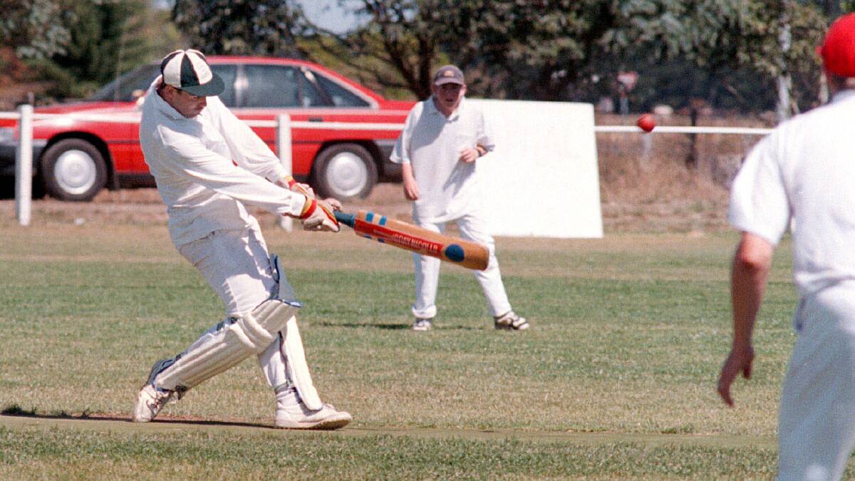 TEEING OFF: Darren Williams in action during the 1996 Purnim Double Wicket Competition.  
