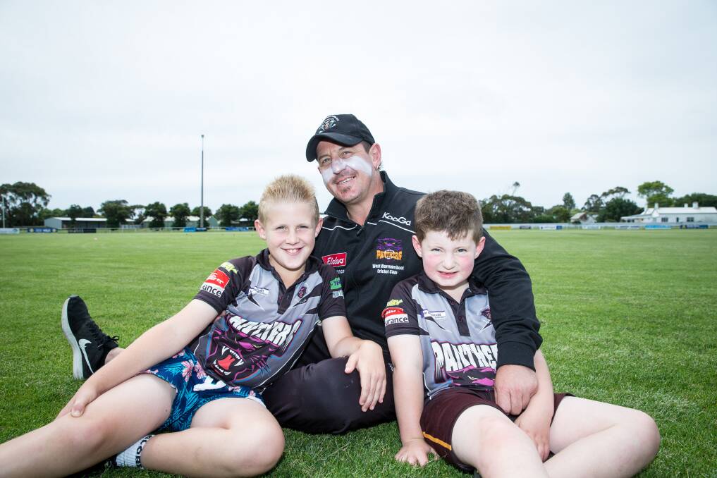 West Warrnambool cricketer Mark McLean with his two sons Ryder, 9, and Madix, 6. Picture: Christine Ansorge