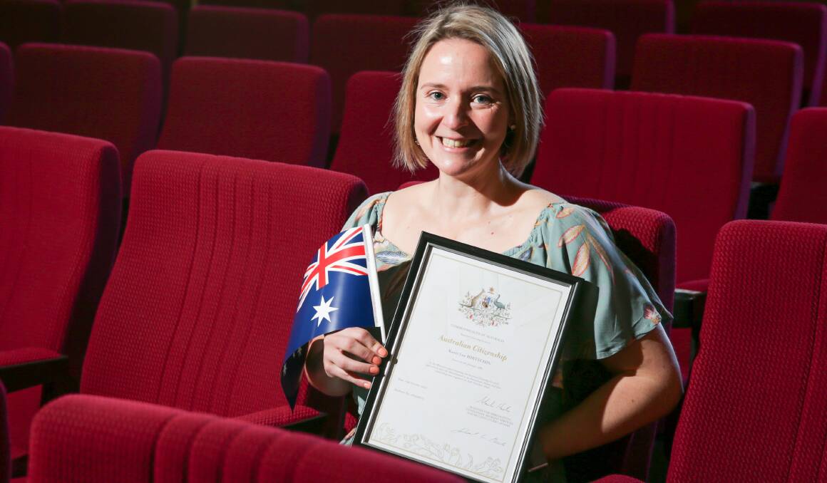 HAPPY: Port Fairy's Kerri Mirtschin with the certificate she received as part of the Australian citizenship ceremony. Picture: Chris Doheny
