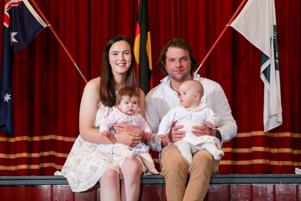 Moyne Shire Australian Citizenship Ceremony in Port Fairy. New Australian citizen Laura Largey with partner Nic Read and twins Eva and Daire. Picture: Chris Doheny