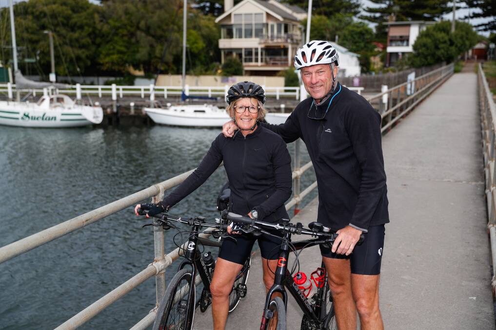 PEDAL POWER: Sharyn Friend and Brad Richards from Mentone enjoy a ride around the Port of Port Fairy.
