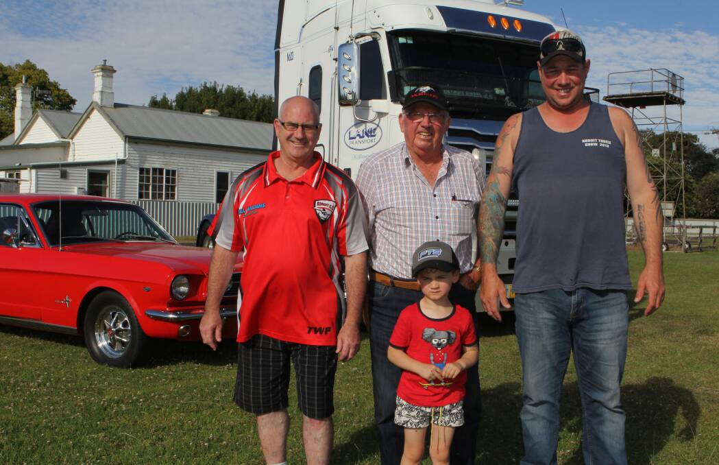 DRIVE ON: Koroit Cricket Club member Darren Smith with Graeme Morris, Harry Morris and Shirl McCosker from the Koroit Truck Show. Picture: Anthony Brady