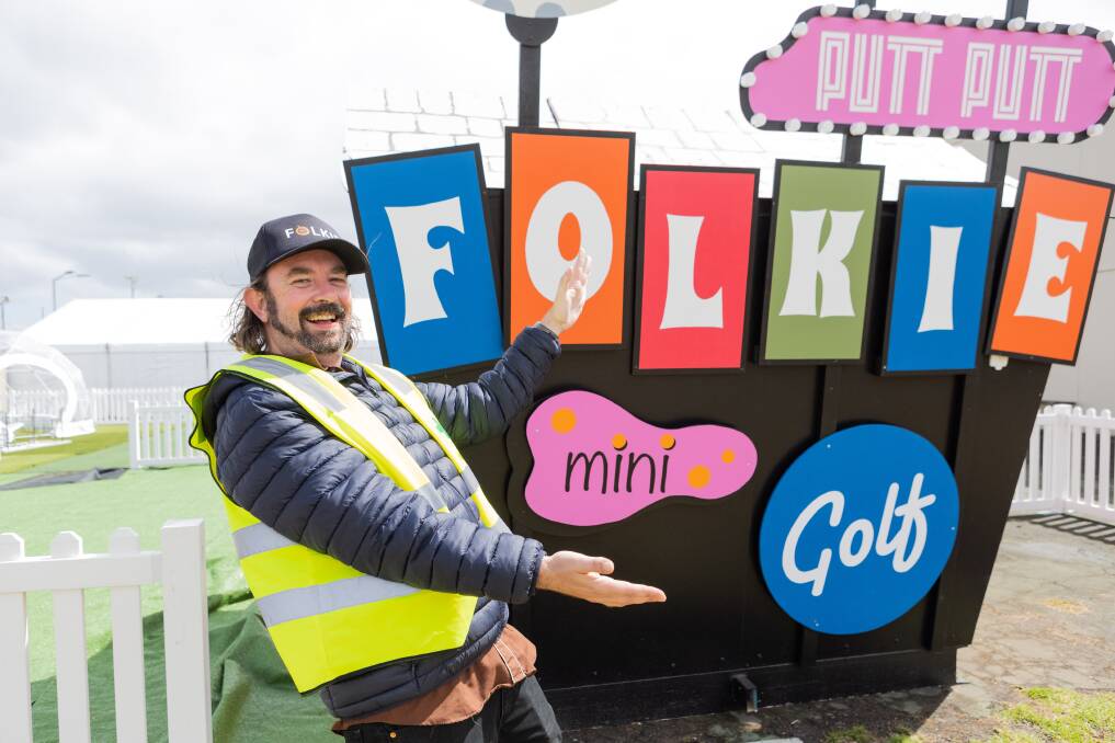 Port Fairy Folk Festival program director Justin Rudge at the putt putt game which is a new edition to the site this year. It will be free for anyone to use. Picture by Anthony Brady