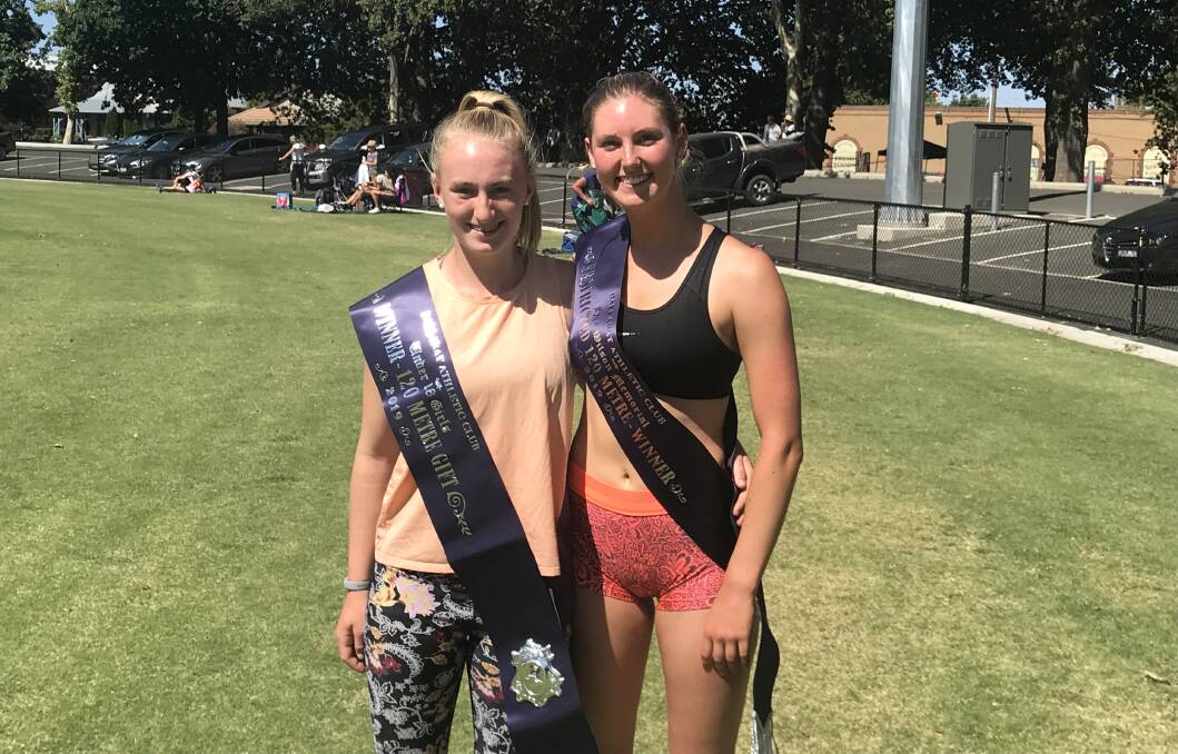 WINNERS: Layla Watson and Hannah Duynhoven are all smiles after strong performances at the Ballarat Gift on the weekend. They both walked away with gift victories.
