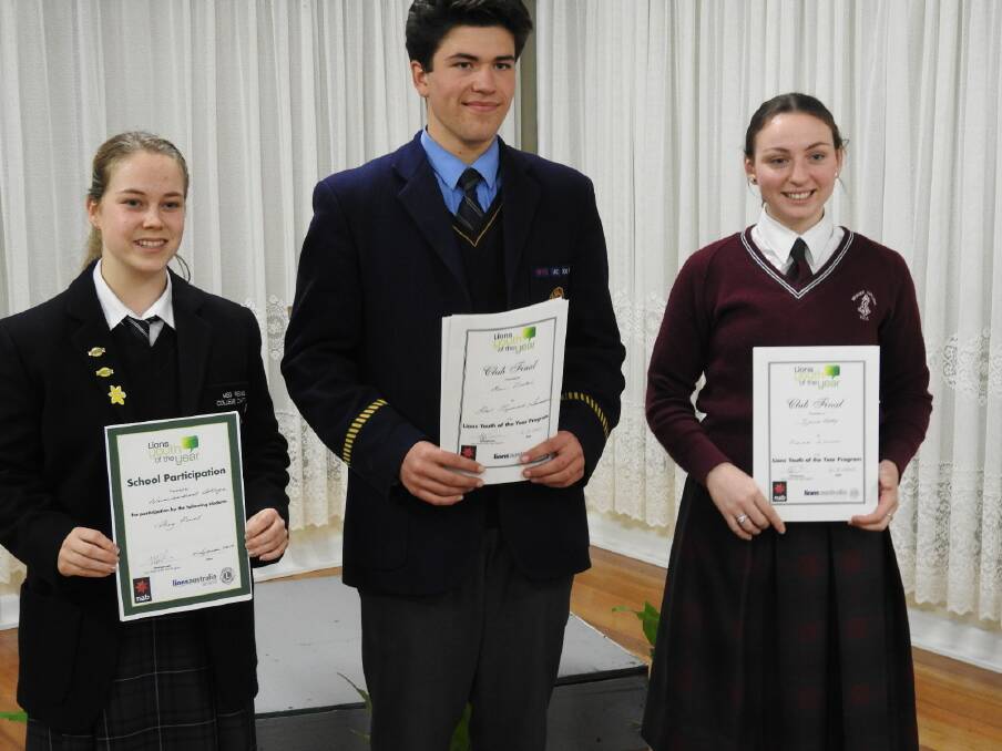 HIGH ACHIEVERS: Meg Reuel, Eren Zehir and Tijana Kelly contested the Port Fairy-Belfast Lions Club Youth of the Year. 