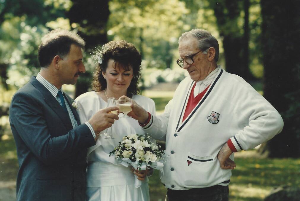 REWIND: Shirley Hardy-Rix and her husband Brian on their wedding day with her famous father Frank Hardy.